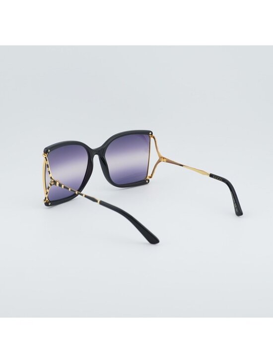 Gucci GG0592S 002 Sunglasses Black/Gold Square Frame, Smoke Gradient Lenses main image 6